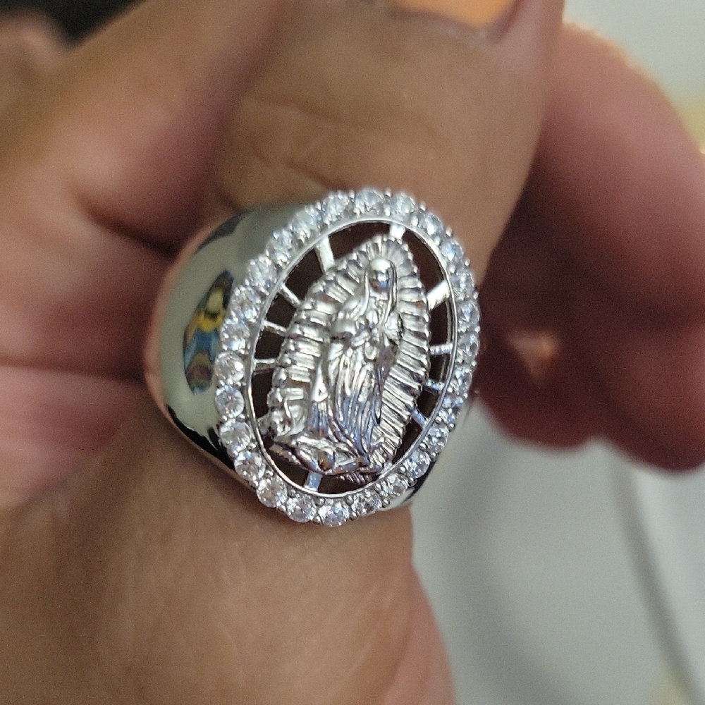 Silver Religious Ring with Crystal Accents